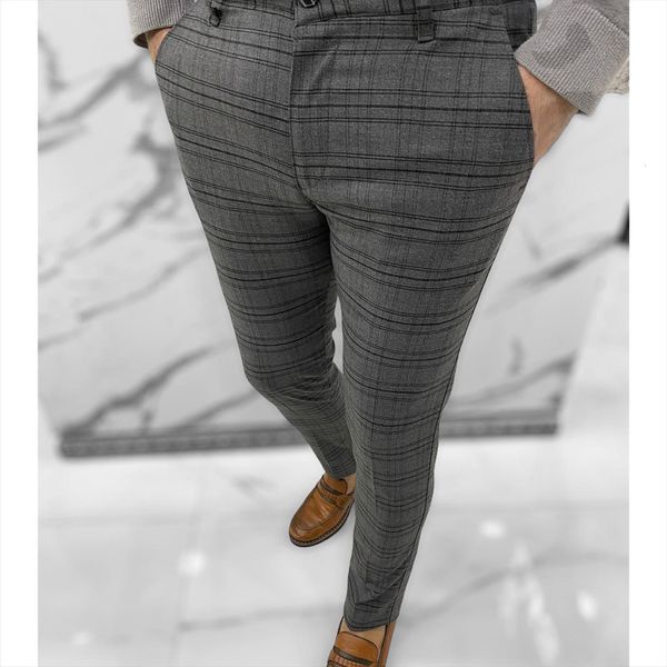 

fashion clothes plaid checked trousers women pants slim fit classic vintage suit male socail party korean style streetwear, Black
