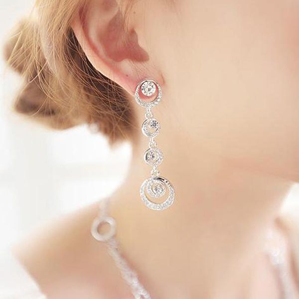 

dangle & chandelier trendy elegant rhinestone long earrings crystal string statement drop for wedding party gift christams jewelry, Silver