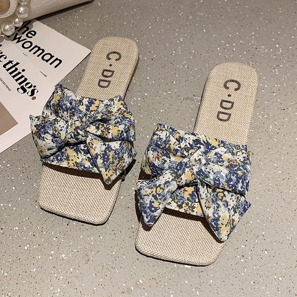 

slippers 2021 summer women female bow fashion wild low heel outdoor beach ladies non slip soft bottom casual slides, Black