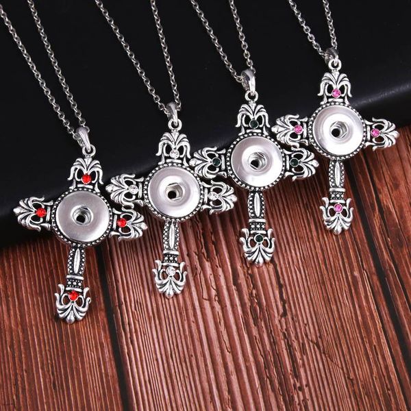

vintage cross snap pendant necklace rhinestone 18mm 20mm diy snaps jewelry for making 3060 necklaces, Silver