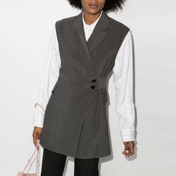 

women's vests women spring autumn casual waistcoat coats 2021 sleeveless solid belt female elegang street slim vest outerwear clothes, Black;white