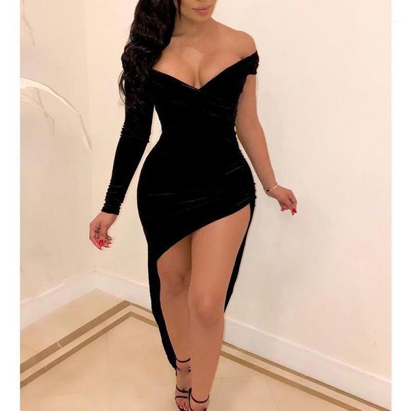 

casual dresses women black dress plain off shoulder asymmetrical party, Black;gray