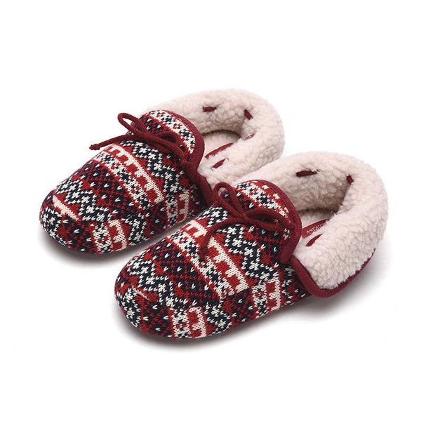 

nordic scottish cuff-heeled cotton slippers knitted warm rubber sole non-slip lamb wool ladies winter home shoes, Black