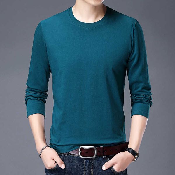 

autumn middle-aged and young cotton long sleeve t-shirt round neck thin white t-shirt loose men's busins casual, White;black