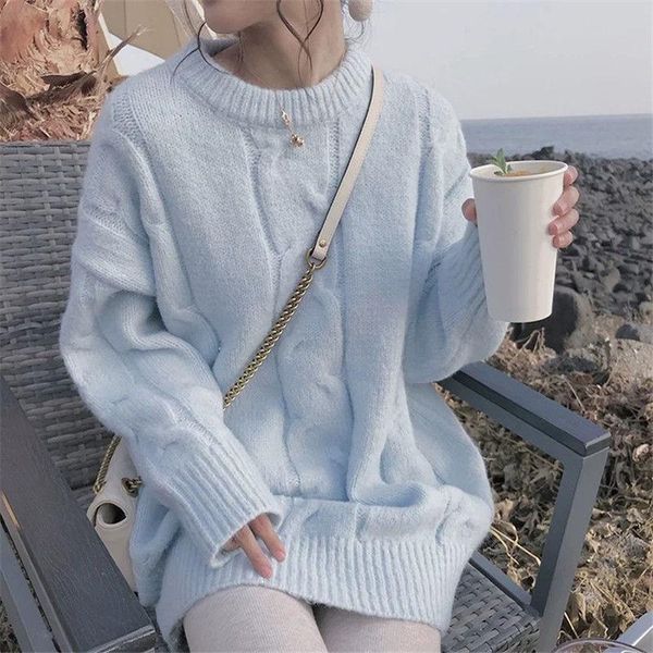 

korean version of very fairy sweater women 's thickened pullover loose lazy wind 2021 soft milk blue autumn and winter thick women&#039, White;black