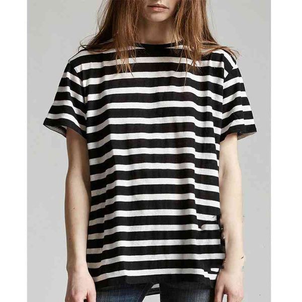

women's t-shirt loose stripe short sleeve women's t-shirt, White
