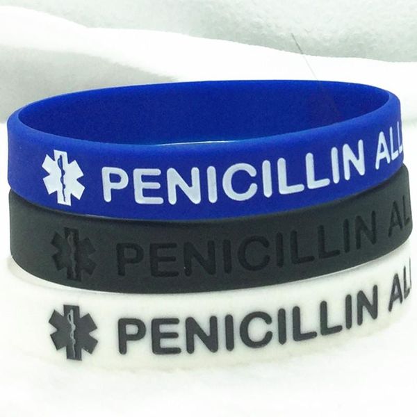 

cuff 50pcs silicone bracelet&bangles penicillin allergy awareness alert wristband fashion jewelry bracelet, White