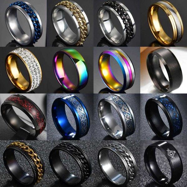 

8mm punk titanium steel roman numeral twist chain rings for men polished black rock biker wedding masonic ring jewelry gift, Silver