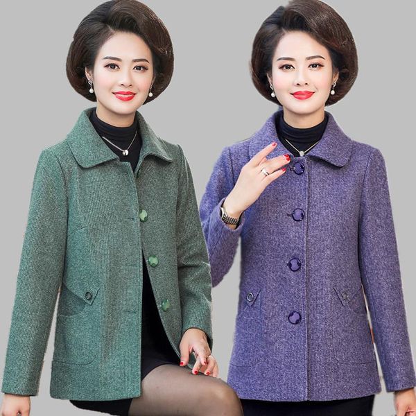 

women's wool & blends winter coat women mother plus size middle-aged female autumn short jacket elegant, Black