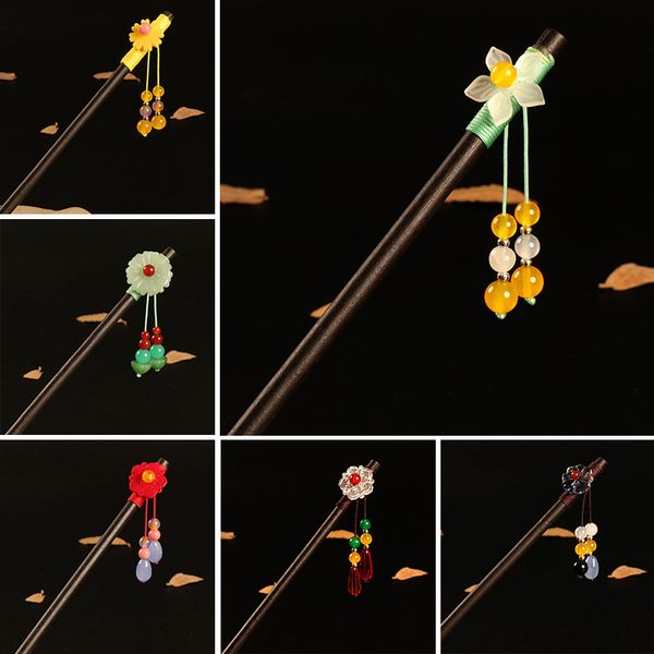 

classic flower tassel handmade hair sticks hair chopsticks chinese bridal wood hairpins hair clip wedding jewelry for women, Silver