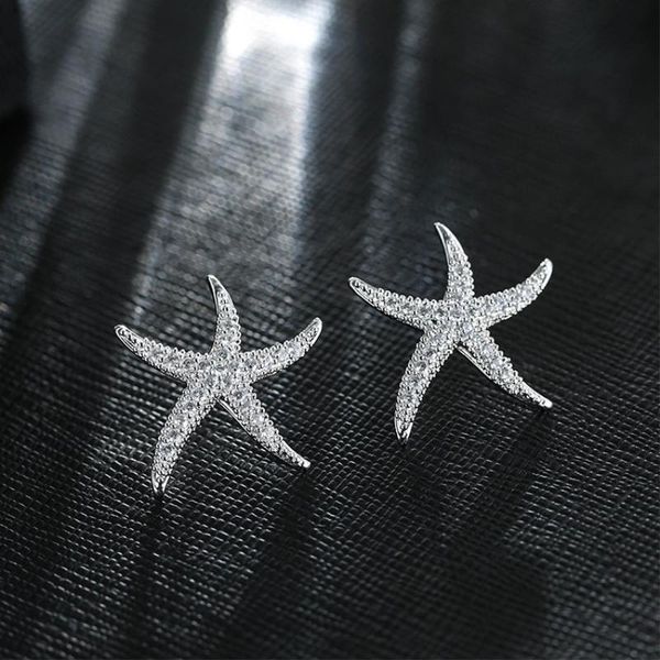 

exquisite starfish zircon 925 sterling silver temperament not allergy sweet personality trendy female stud earrings sea211, Golden;silver