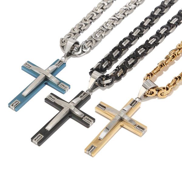 

pendant necklaces 316l stainless steel jesus christ cross necklace byzantine link chain gold men boys gift, Silver