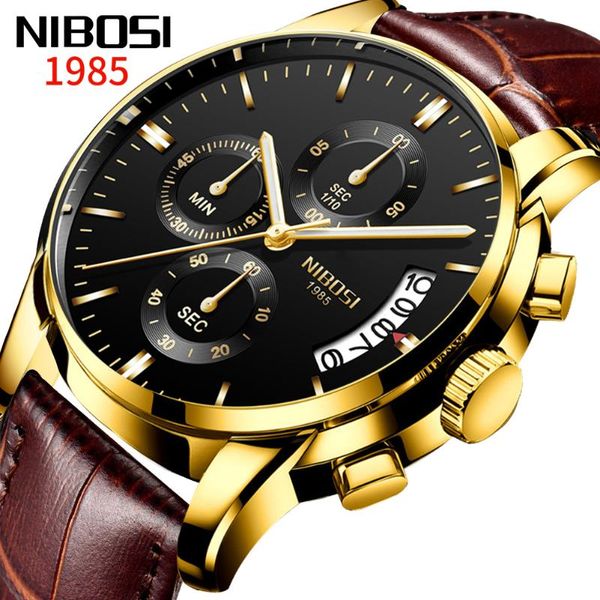 

wristwatches nibosi watch man quartz movement silver blue business watches stainless steel luxury transparent military wrist ni2353, Slivery;brown