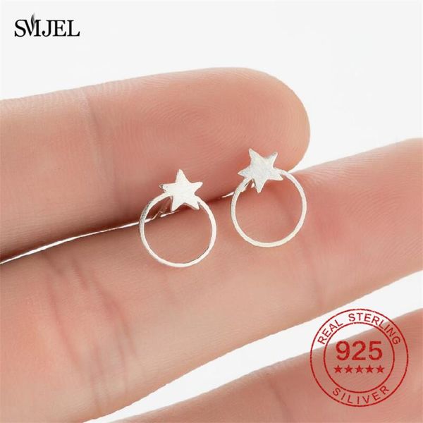 

stud real 925 sterling silver simple earrings for women girls fashion circle star anti-allergic sterling-silver-jewelry, Golden;silver