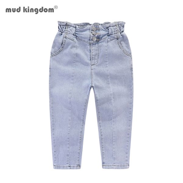 

mudkingdom girls denim jeans high-waist bud elastic casual pants for girls 210331, Blue