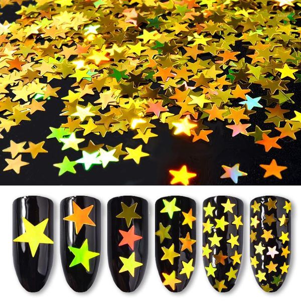 

6pcs/bag 6colors gold stars laser rainbow nail sequins art paillette glitter 3d decoration tips set kit 10-581, Silver;gold