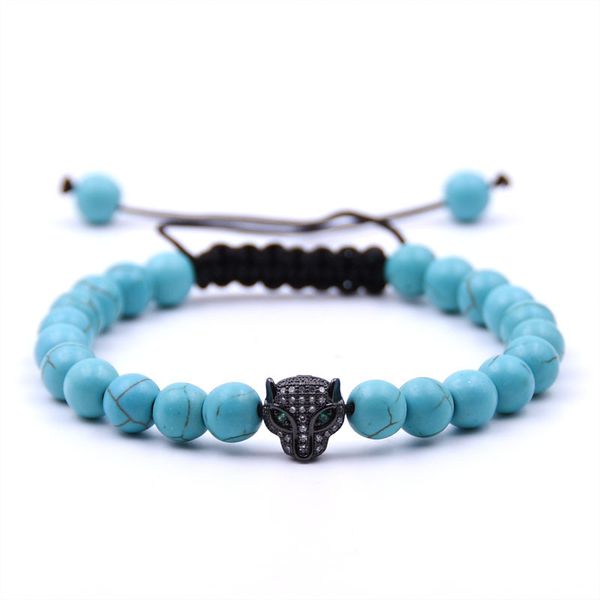 

special offer 70% off natural stone beaded bracelet hand woven micro leopard head zircon wupj, Black