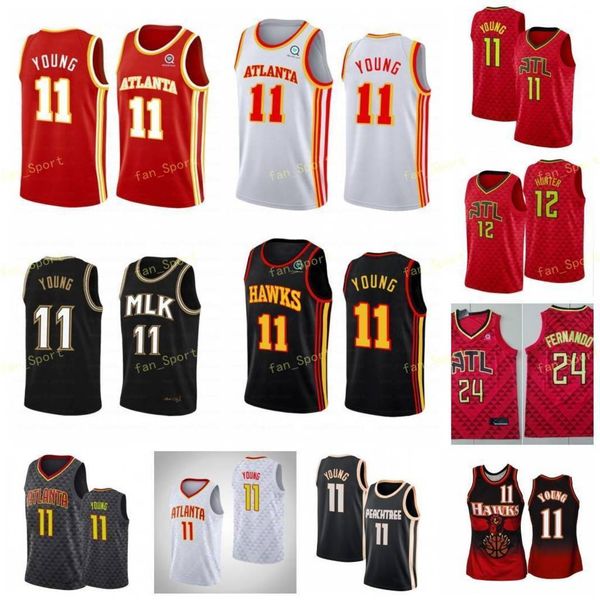 

city earned edition trae #11 young basketball jerseys de'andre 12 hunter men stitched size s-3xl black white red, Black;red