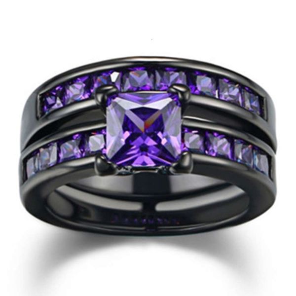 

new fashion purple stone black gold ring set with zircon for women's engagement