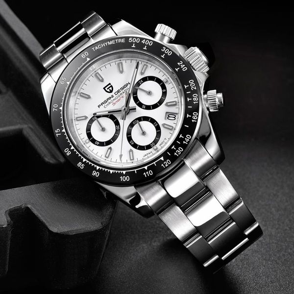 

wristwatches 100m waterproof watch men luxury pagani design chronograph watches for diver sports male clock full stainless steel relogio, Slivery;brown