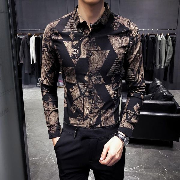 

black 2021 fashion shirts mens designers social night club party dress streetwear printed long sleeve fall men's, White;black