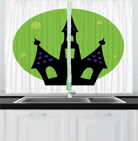 

curtain & drapes lime green charcoal grey haunted mansion kitchen curtains childish halloween style spooky castle in pastel cartoon for