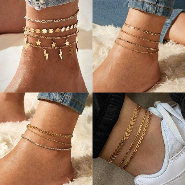 

anklets vintage bohemian gold color for women,summer multi layer chain beach anklet bracelet on leg,2021 female fashion jewelry, Red;blue