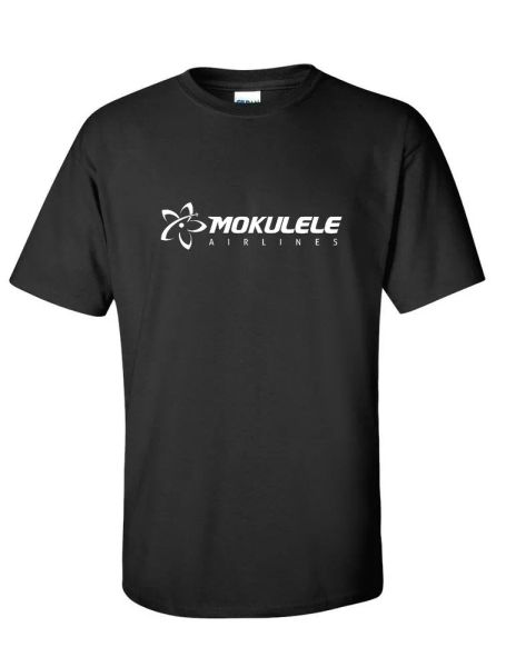 

mokulele airlines white logo us hawaiian aviation black cotton t-shirt, White;black