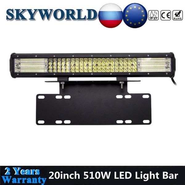 

working light quad row led bar offroad 20inch 510w combo beam 12v 24v + license plate bracket for 4x4 suv uaz truck pickup bumper