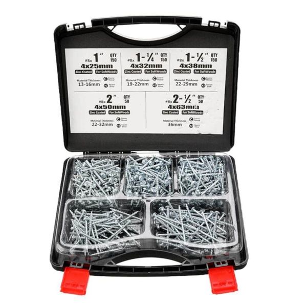 

552pcs 8mm self tapping pocket hole screws kit carbon steel sq2 square driver or ph2 cross with storage case woodworking tool hand tools