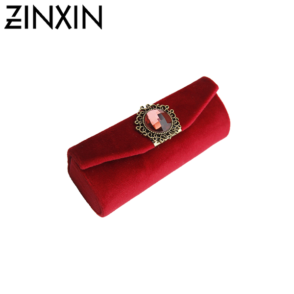 

original portable lady convenient retro literature and art high-end velvet button lipstick box jewelry storage makeup cosmetic bags & cases