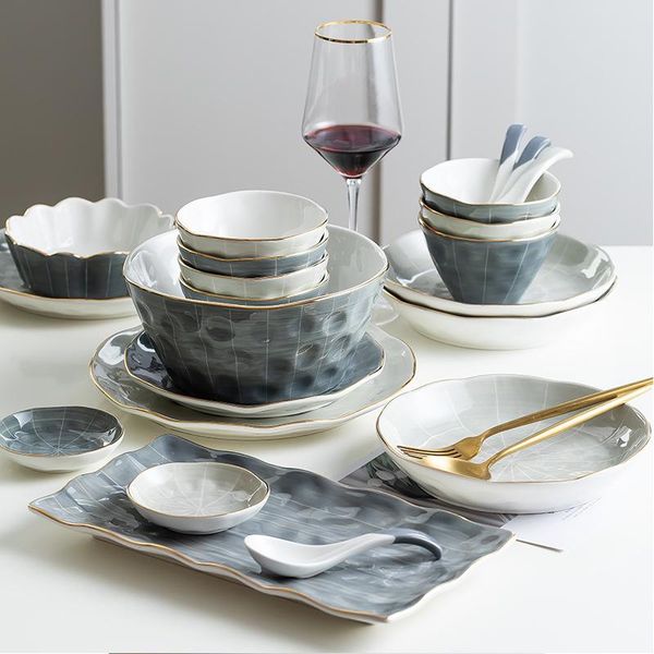 

dishes & plates european-style ceramic tableware dinner porcelain retro round rectangle tray noodle rice bowl sauce and plate set