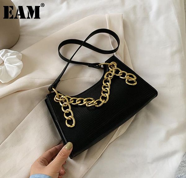 

shoulder bags [eam] women metal chains small pu leather flap personality all-match crossbody bag fashion tide 2021 18a0565