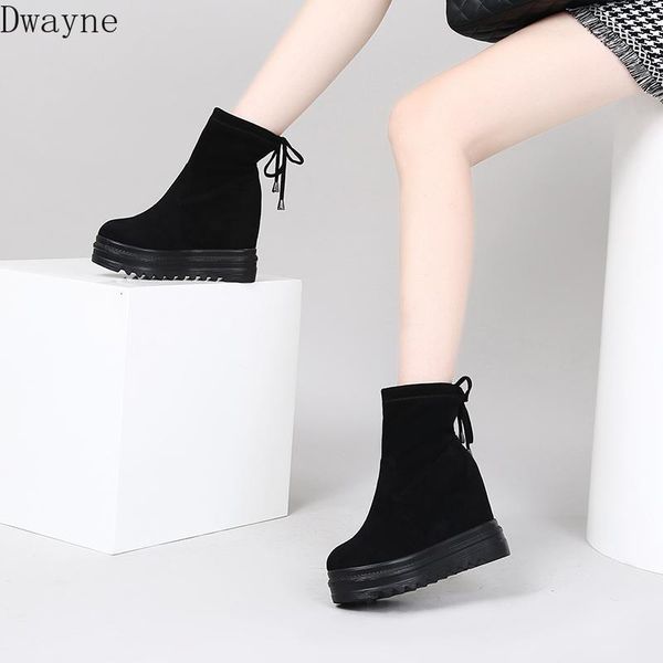 

boots female korean version of wild muffin thick bottom inside the increased wedge with women's shoes pskc, Black