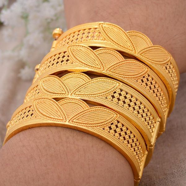 

bangle dubai small size gold color cuff bangles for women bride wedding leaf bracelet african arab maple jewelry, Black