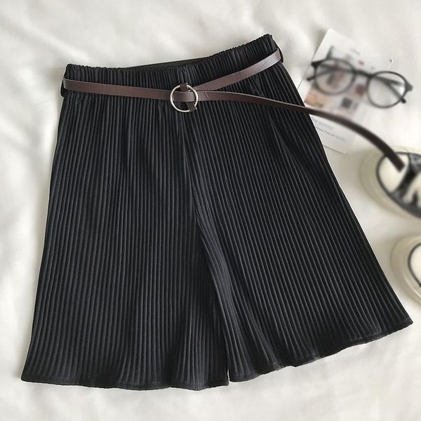 

women's wide leg shorts elastic waist solid color summer casual pants with belt, White;black