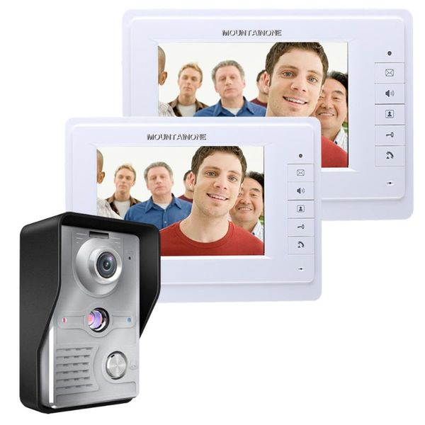 

wired 7" color screen video door phone intercom system + 1 waterproof camera 2 white monitor phones