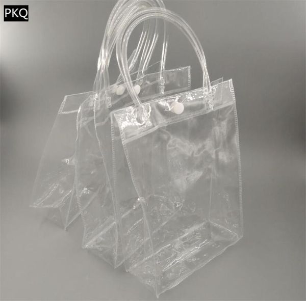 

gift wrap 2pcs/lot pvc bag plastic transparent bags with handle clear present packaging waterproof clothes shopping 4 sizes