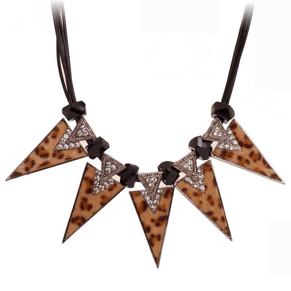 

chokers hyperbole triangle leopard print with crystal insert choker necklace punk geometric pendant for women ladies jewelry, Golden;silver