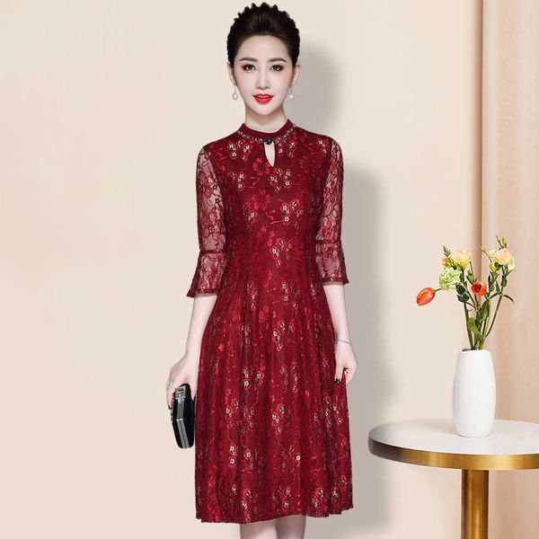 

luxury evening dress wedding 's 2021 spring autumn style temperament broad lady lace embroidery middle-aged and elderly skirt, Black;gray
