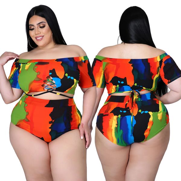 

plus size swimming suit for women clothing fashion youth printing straps hollow shoulder open back tight party wholesale, White;black