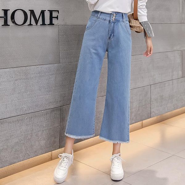 

women's jeans spring boyfriend korean women denim harajuku tassel high waist ropa mujer wide leg pants washed blue mom 2021 b06108