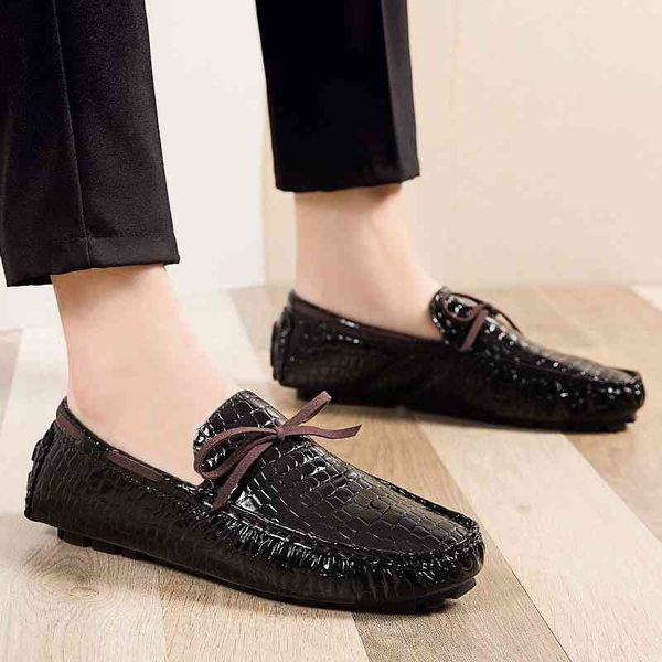 

dress shoes 2021 fashion trend men leather luxury sneakers flats slip on s moccasin loafers driving casual kljg, Black