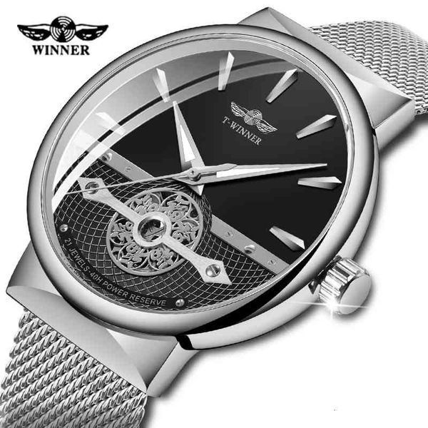 

sier winner watches automatic heres mesh steel band self-wind mechanical men polshorlogie relogio masculino, Slivery;brown