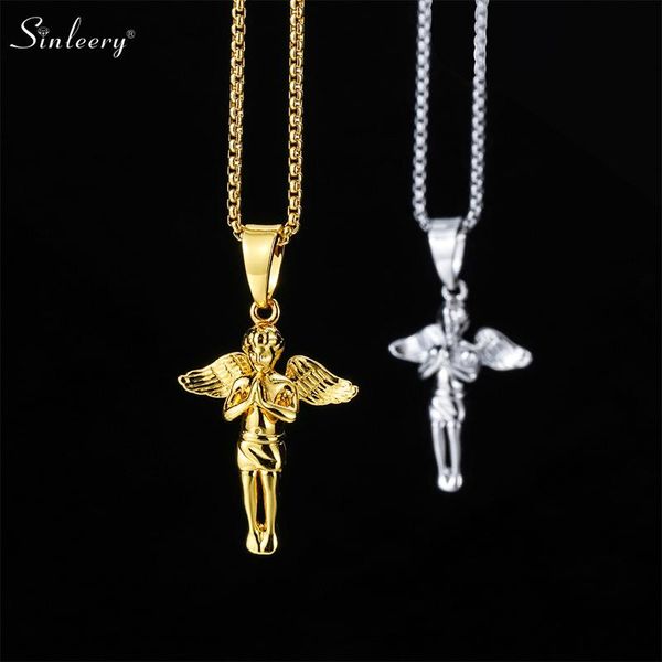 

chains sinleery classic men necklace stainless steel women solid angel pendant statement gifts xl298 ssh, Silver