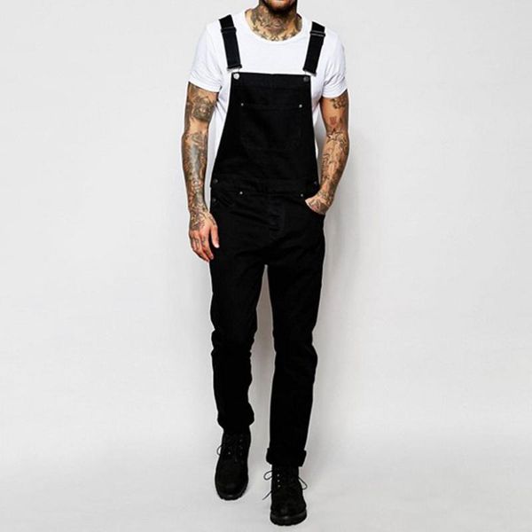 

men's jeans bib pants denim black long length street style overalls fashion casual pencil shopping, Blue