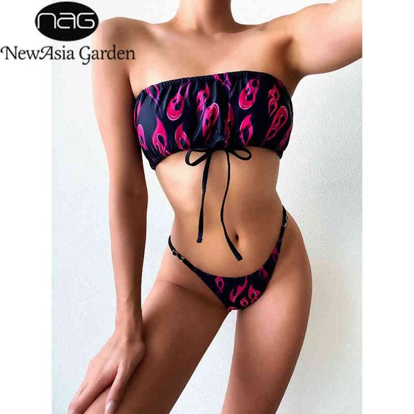 

newasia print bikini set flame drawstring push up bra high waist panties women summer beachwear lady brazilian bathing suit 210413, White;black