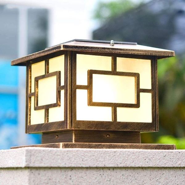 

outdoor wall lamps led solar retro pillar lamp waterproof column head light for garden fence landscape decoration powered