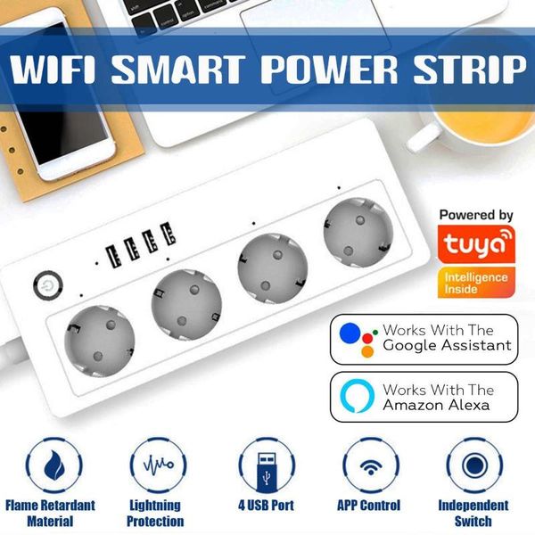 

smart power plugs wifi strip 4 eu outlets plug with usb charging port timing app voice control work alexa google home assistant