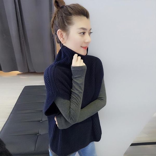 

high collar cashmere vest ladies women sweaters knit sleeveless pullover warm and comfortable jacket, White;black